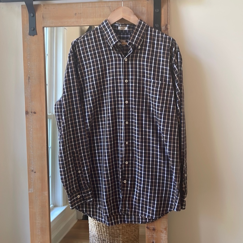 Peter Millar Brown Plaid Button Down Shirt Size L